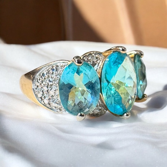 Ross Simons Blue Apatite 18kt Gold/Sterling Ring (7) - Picture 4 of 10